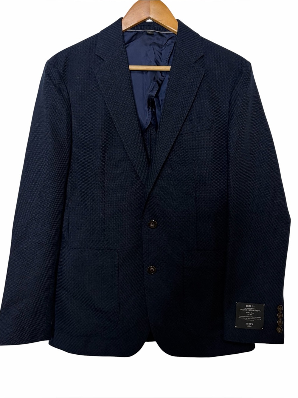 J.Crew Men's navy Ludlow Slim-fit suit jacket in English cotton-wool blend